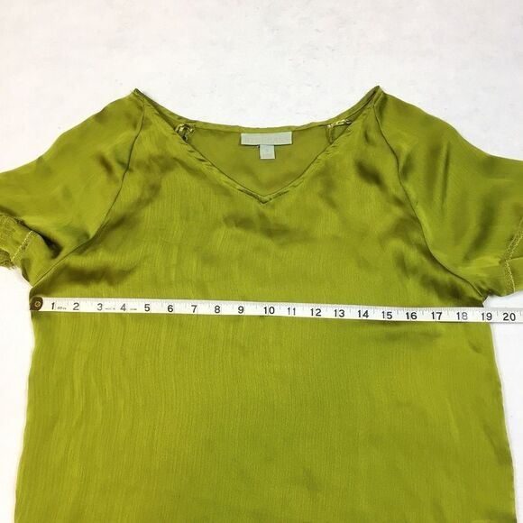 Ryegrass Womens S Chartreuse Green Short Sleeve Blouse Lace V Neck Boho Work Top - Picture 6 of 8